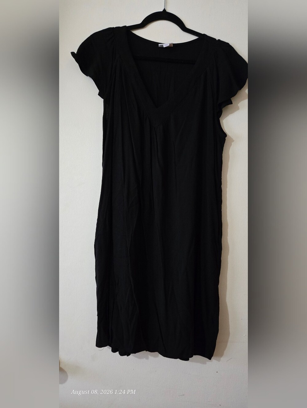 LuLaRoe Chaylin Women’s Black V‑Neck Casual Dress With Fluttwr Sleeves